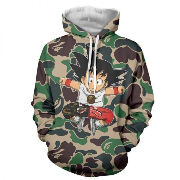 Cute Jumping Kid Goku Cameo Camouflage Streetwear Hoodie - DBZ Shop